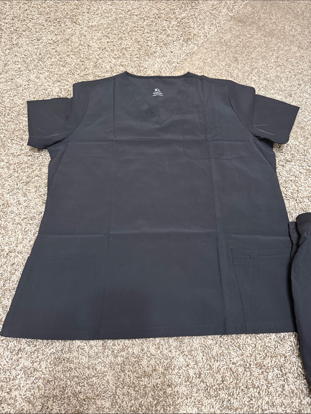 Women’s Black V-Neck Scrub Top and jogger bottoms